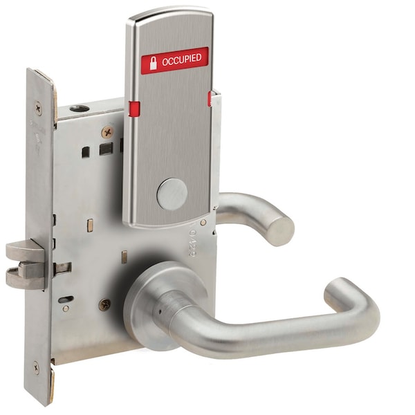 Schlage Grade 1 Bed Bathroom Privacy Mortise Lock, 03 Lever, A Rose, Indicator displays with Text, Exterior L9040 03A 630 L283-722 - main
